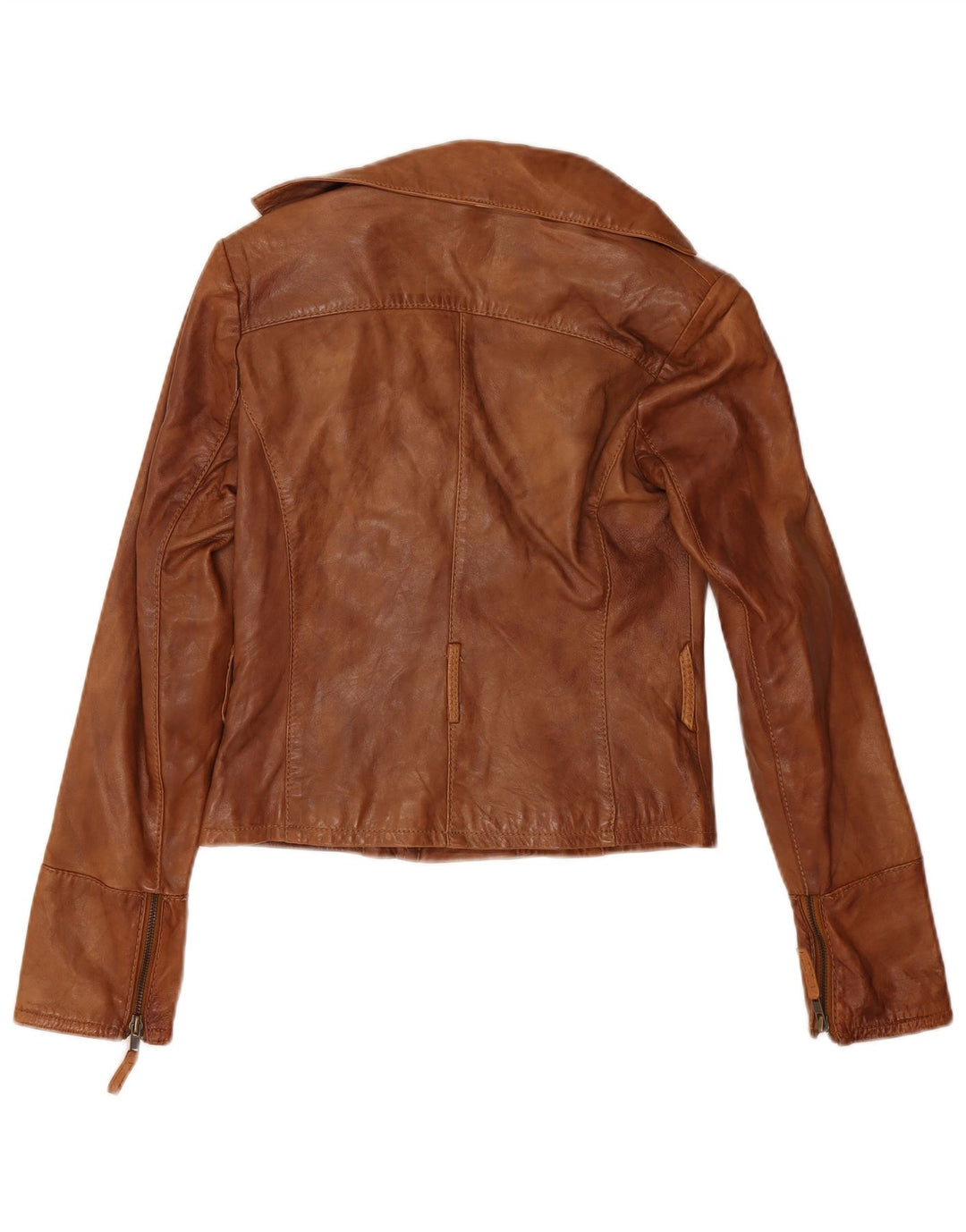 Stradivarius Veste de motard courte pour femme UK 10 Petit cuir marron