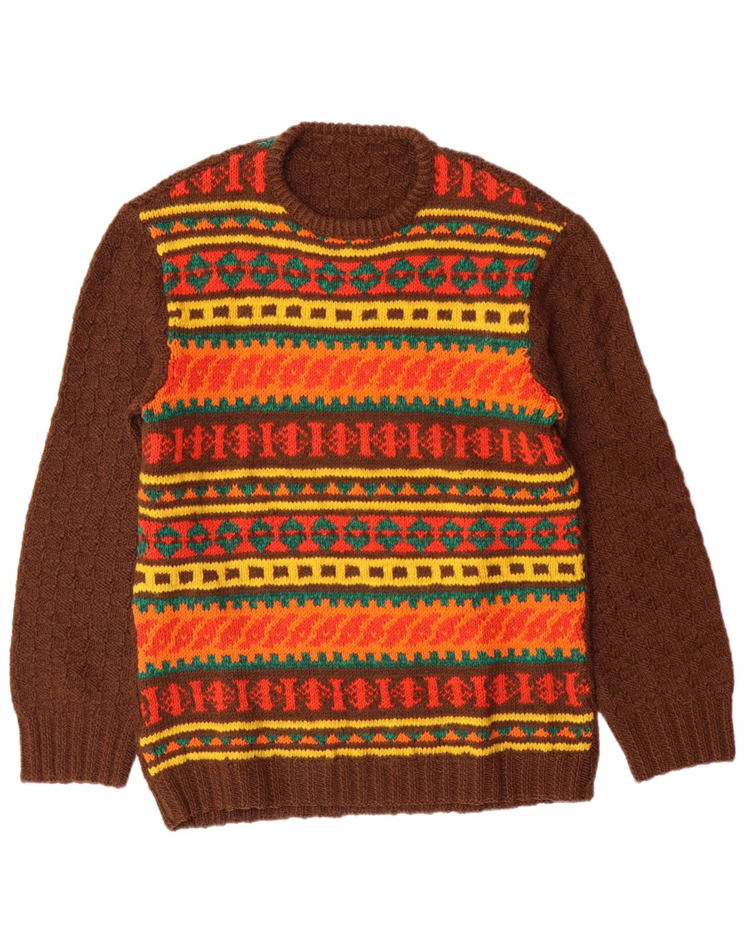 VINTAGE Pull à col rond pour homme Marron moyen Fair Isle