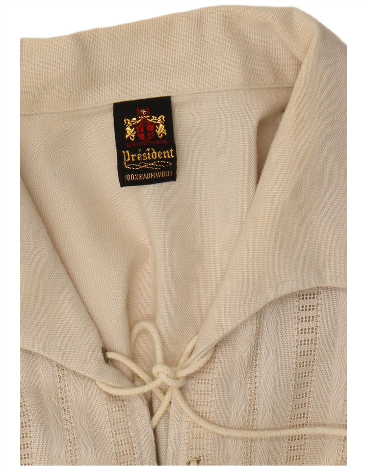 vintage Mens Manches Courtes Pull Chemise Moyen Beige Coton