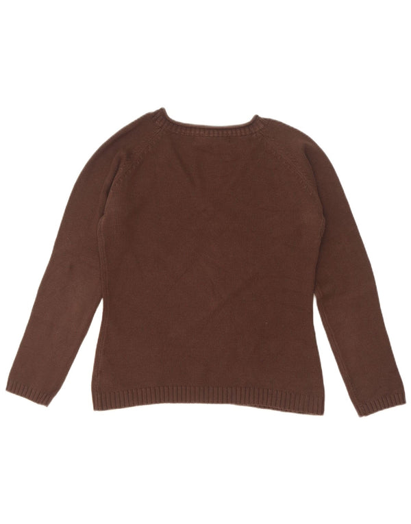 Zara Pull court à col en V pour femme UK 12 en coton marron moyen