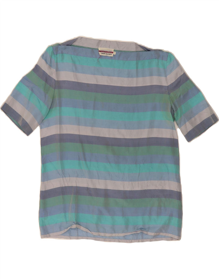UMBERTO GINOCCHIETTI Womens Blouse Top IT 44 Medium Blue Striped Silk Vintage Umberto Ginocchietti and Second-Hand Umberto Ginocchietti from Messina Hembry 