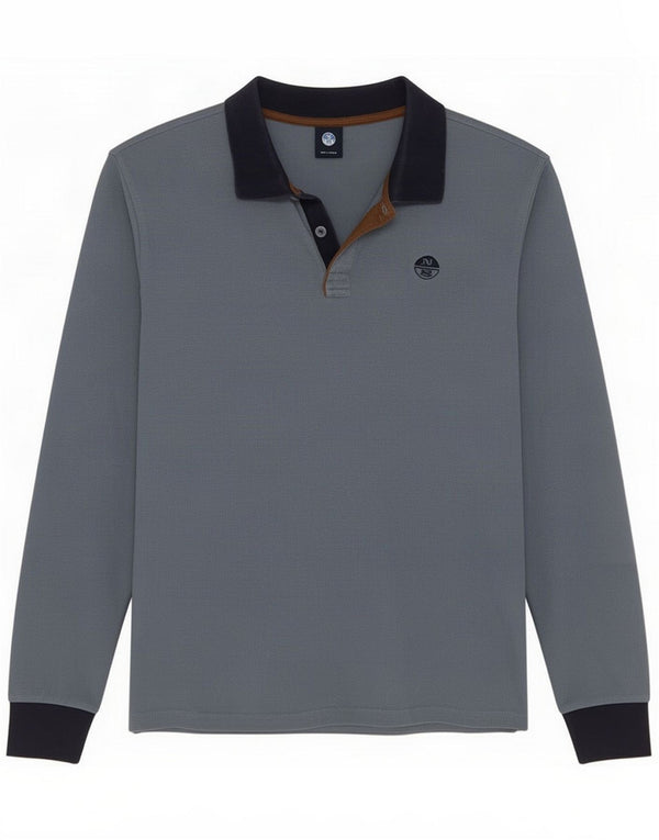 North Sails Polo à manches longues pour hommes en coton color block grand gris