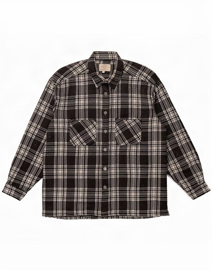 Vintage Mens Overshirt Flanelle Shirt Medium Black Plaid Polyester