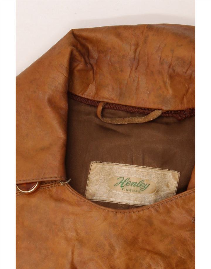 manteau en cuir femme vintage UK 10 Petit Brun