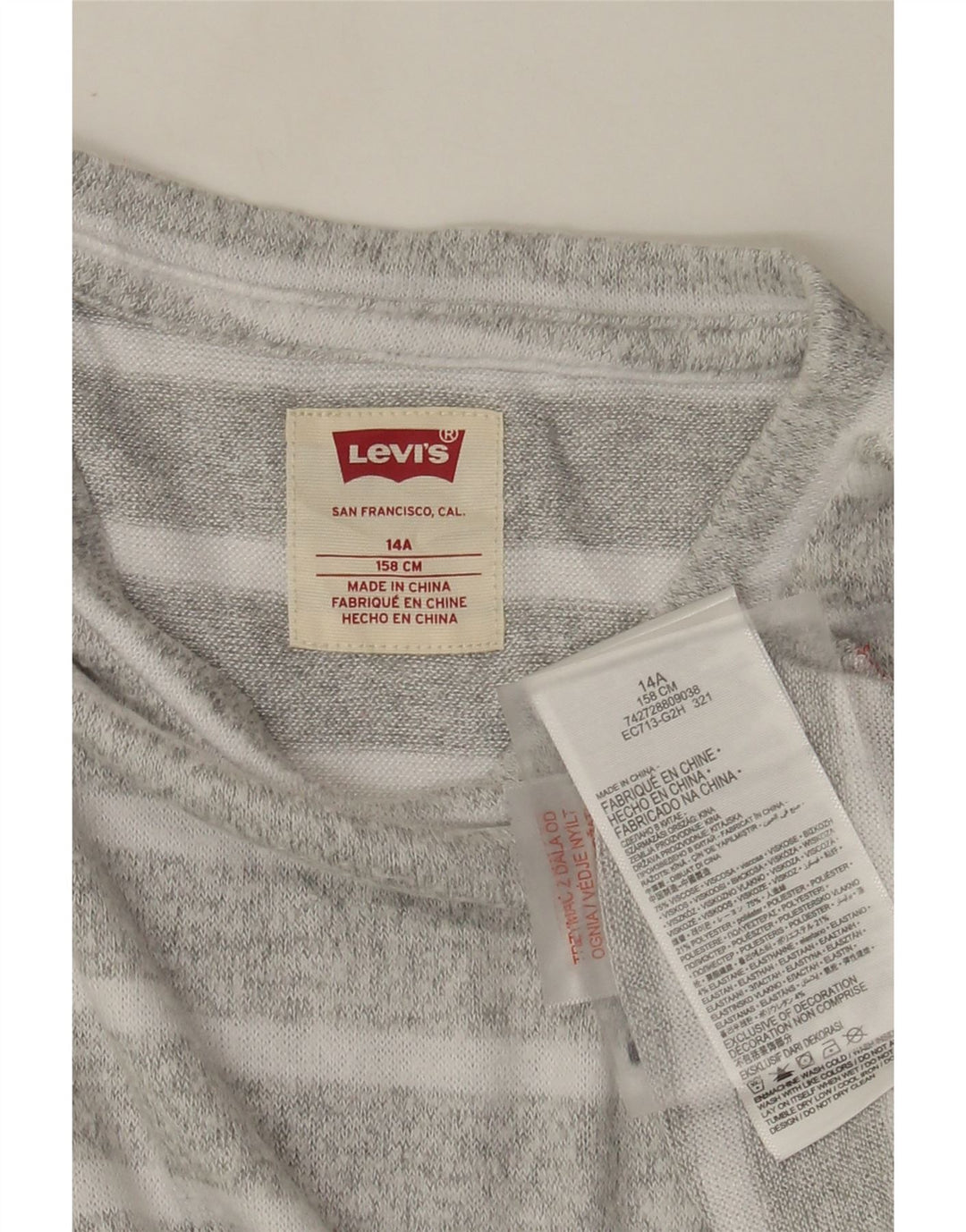 Levi's Sweatshirt Fille 13-14 ans Gris Rayé Viscose