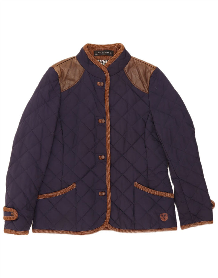 Zara Veste matelassée pour femme UK 14 en coton color block bleu marine moyen