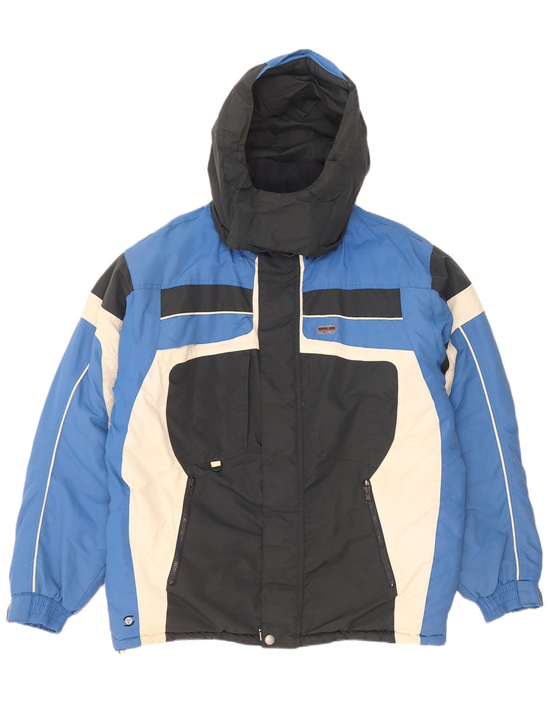 Brugi Veste de ski à capuche pour homme UK 40 Large Bleu Colorblock Polyamide