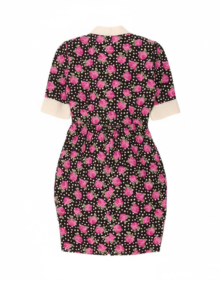robe moulante femme vintage IT 46 Grand polyester floral noir
