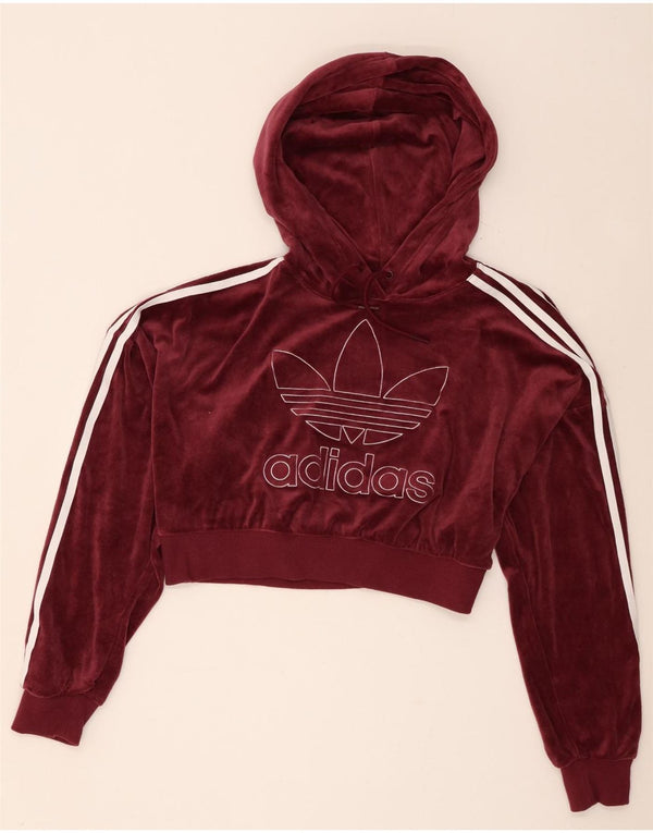 Adidas Pull à capuche surdimensionné en velours pour femme UK 8 Petit Bordeaux