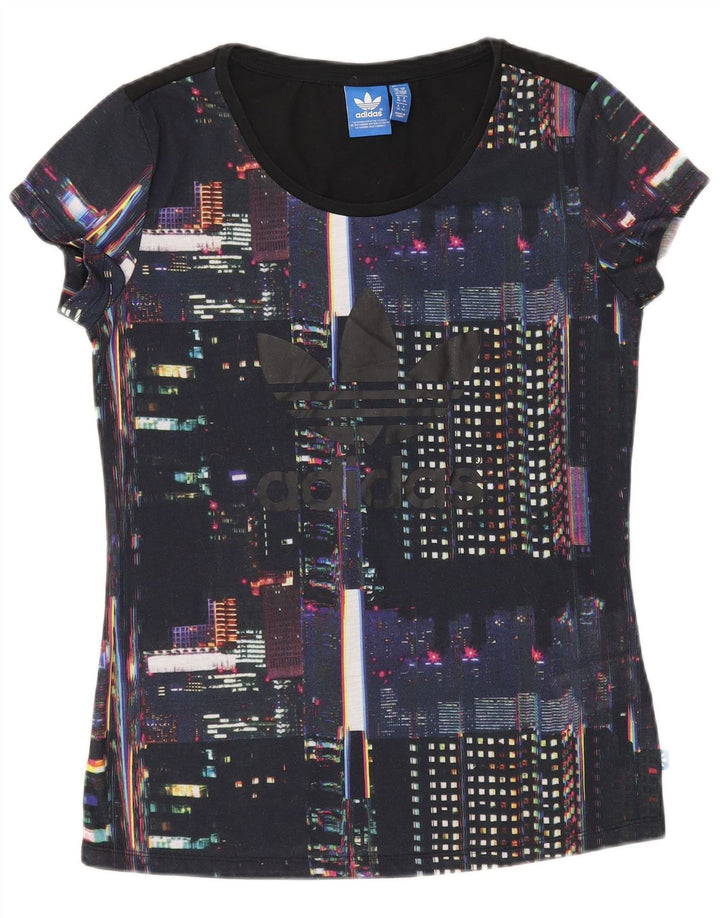 ADIDAS T-shirt graphique pour femme UK 10 Petit Bleu Géométrique