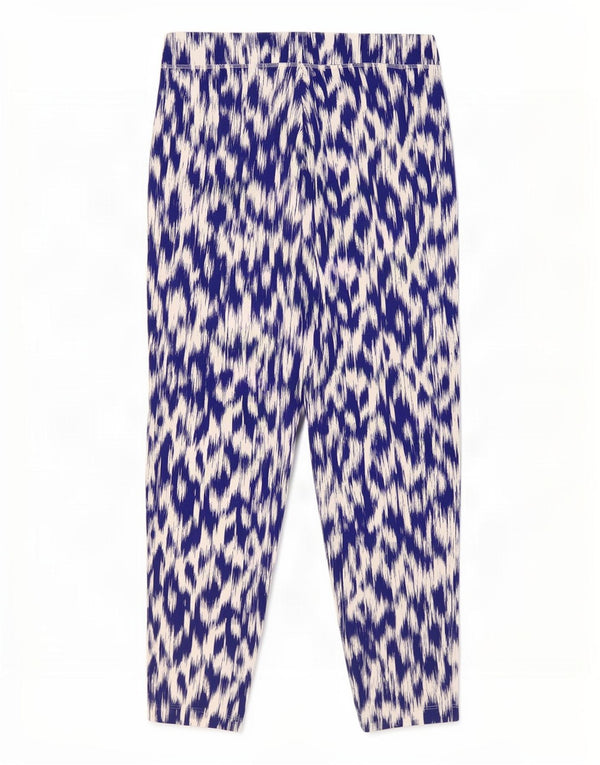 Marks & Spencer Womens Tapered Trousers UK 18 XL W36 L28 Blue Ikat Viscose