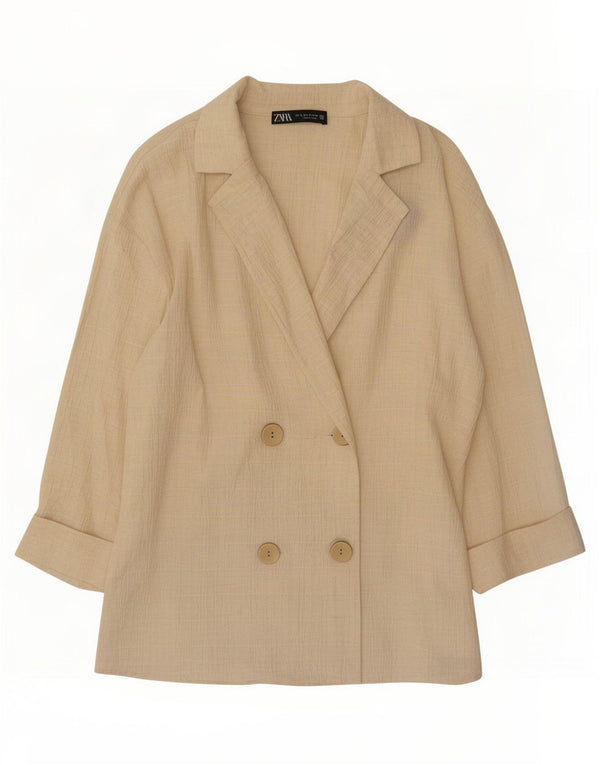 Zara Veste blazer surdimensionnée à double boutonnage pour femme UK 10 Petit Beige