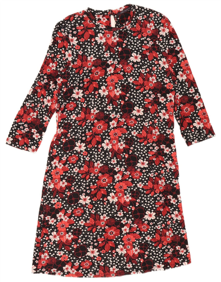 Marks & Spencer Robe droite à manches 3/4 pour femme UK 12 Medium Black Floral