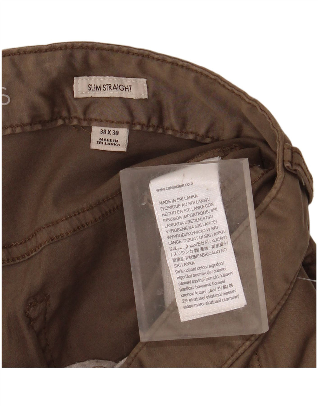 CALVIN KLEIN Pantalon décontracté droit slim pour homme W38 L30 Beige Coton