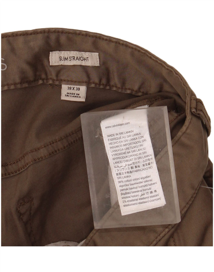 CALVIN KLEIN Pantalon décontracté droit slim pour homme W38 L30 Beige Coton