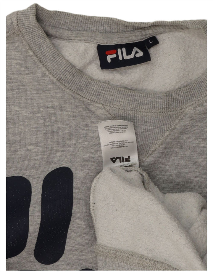 Fila Homme Graphic Sweatshirt Jumper Large Gris Moucheté Coton