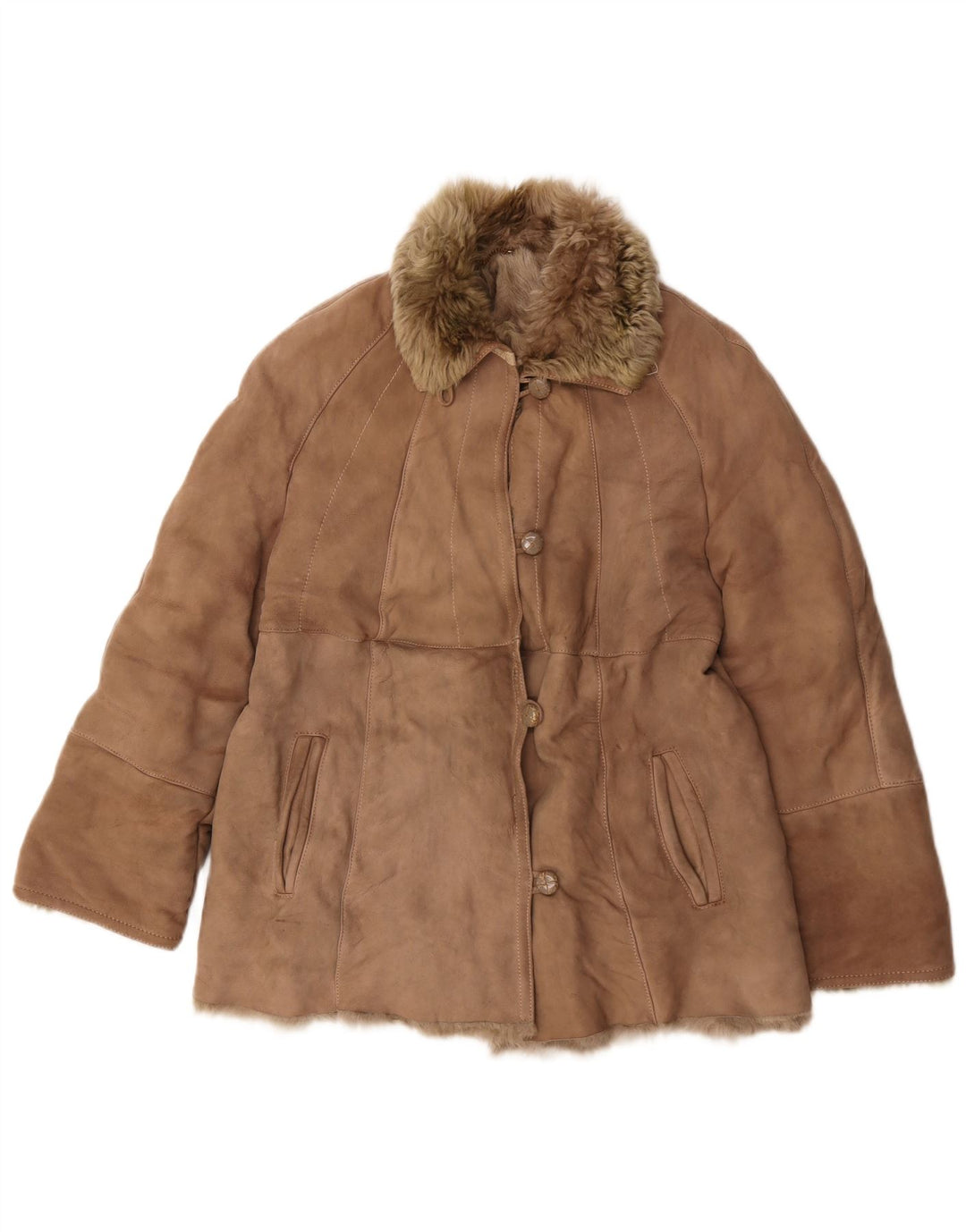 Veste Shearling Femme Vintage UK 12 Beige Moyen