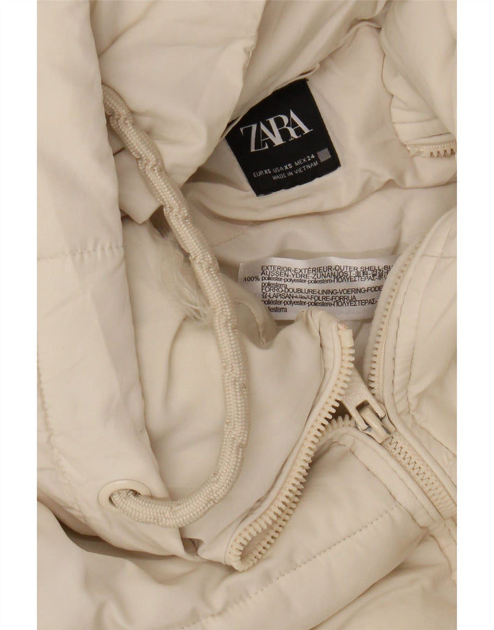 Zara Veste matelassée surdimensionnée à capuche pour femme UK 6 XS Polyester blanc cassé