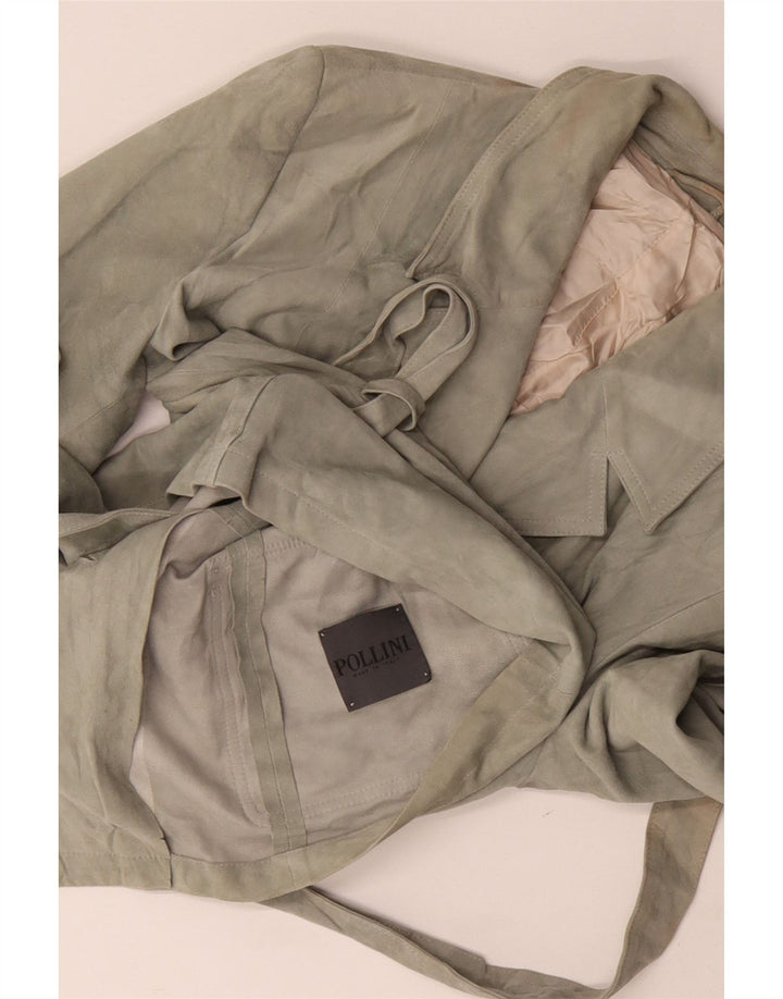 Pollini Veste blazer en daim à 3 boutons pour femme UK 14 Vert moyen