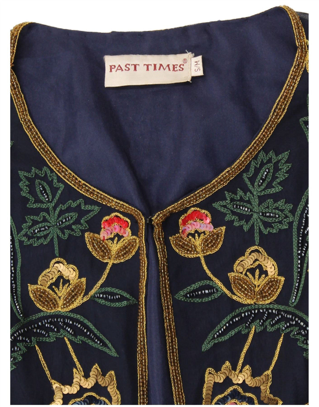 PAST TIME Cardigan coupe ample pour femme UK 10 Petit bleu marine en soie florale