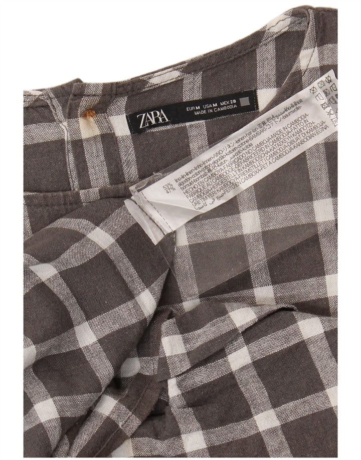 Zara Chemisier surdimensionné à manches courtes pour femme UK 14 Gris moyen à carreaux