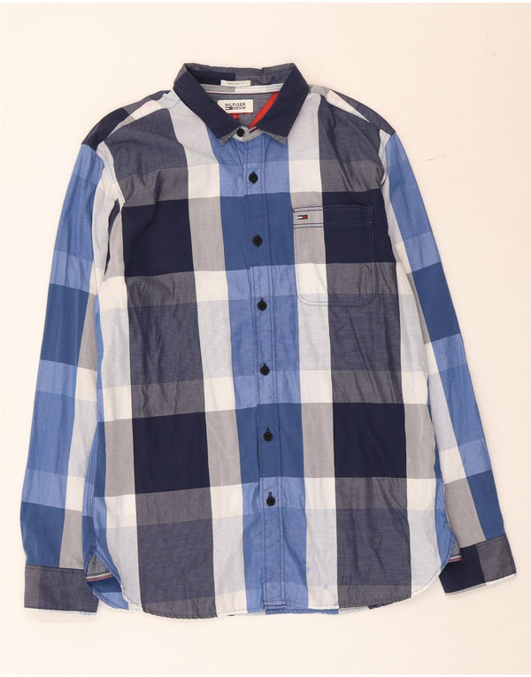 Tommy Hilfiger Mens Regular Fit Shirt Large Blue Plaid Cotton