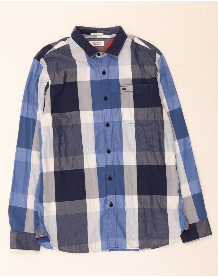 Tommy Hilfiger Chemise coupe classique pour homme en coton à carreaux bleu grand