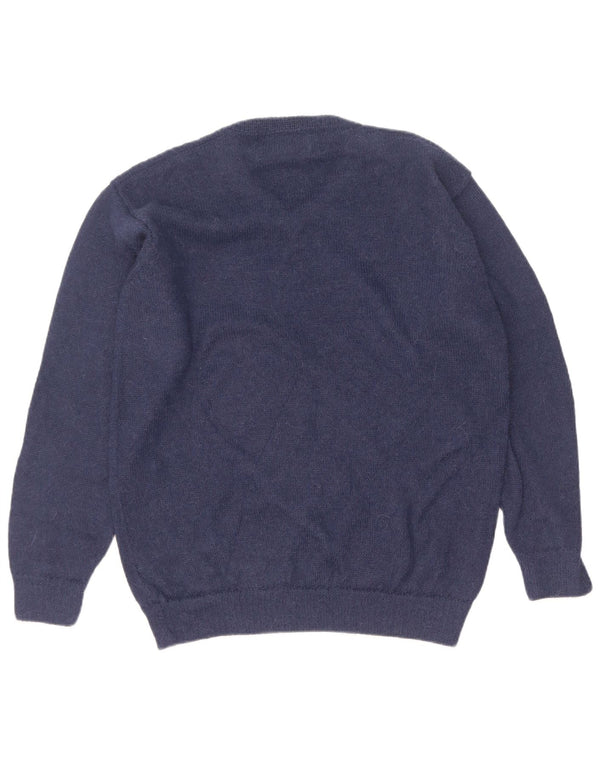 vintage Homme V-Col Jumper Pull XL Bleu Marine Alpaga Laine
