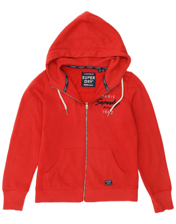 Superdry Pull à capuche zippé graphique pour femme UK 14 Large Rouge Coton