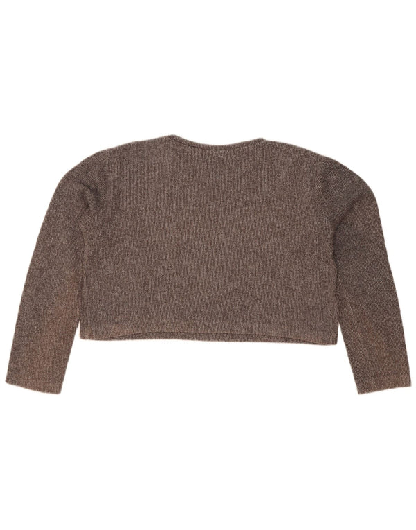Zara Womens Crop Top Manches Longues UK 14 Coton Gris Moyen
