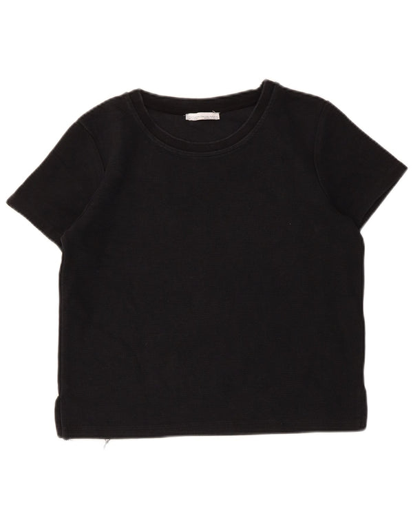 Zara Womens Crop T-Shirt Top UK 12 Coton Noir Moyen