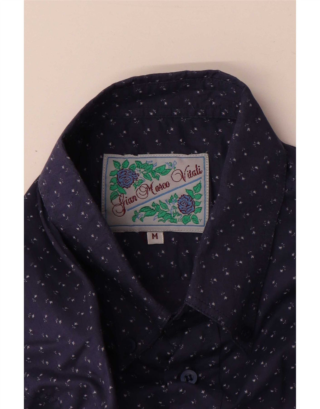 vintage Chemise Homme Moyen Bleu Marine Coton Floral