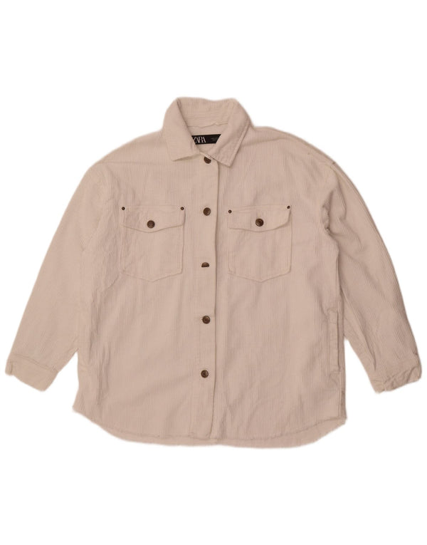 Zara Veste surdimensionnée en velours côtelé pour femme UK 10 Petit coton blanc