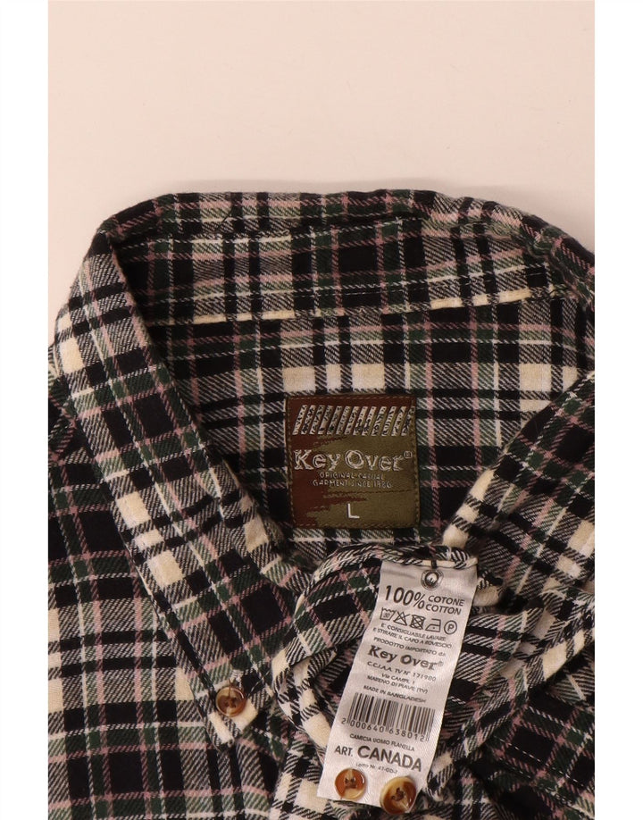 vintage Chemise en flanelle pour hommes Grand coton à carreaux noirs