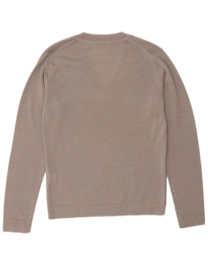 CALVIN KLEIN Pull de golf à col en V pour femme UK 10 Petite laine beige