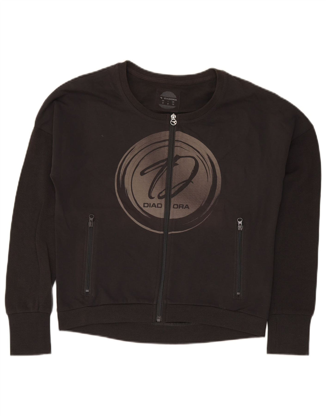 Diadora Veste de survêtement graphique surdimensionnée pour femme UK 10 Small Noir