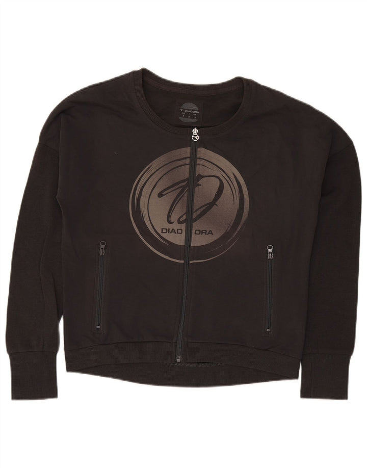Diadora Veste de survêtement graphique surdimensionnée pour femme UK 10 Small Noir