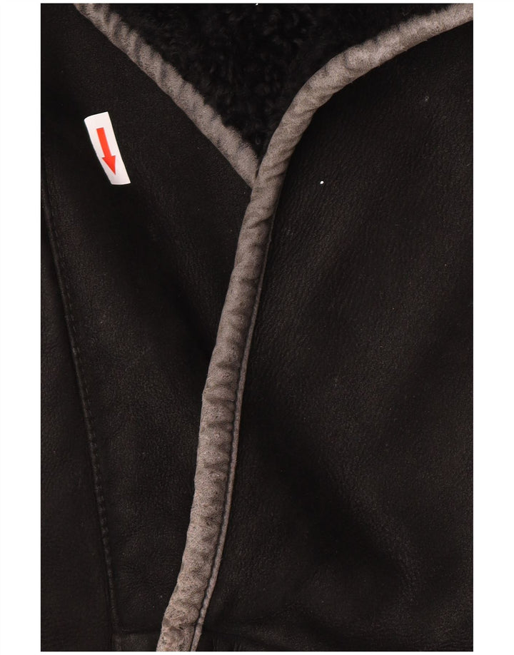 veste en peau de mouton homme vintage IT 50 Grande peau de mouton noire