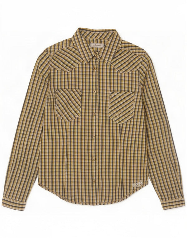 Wrangler Womens Shirt UK 10 Small Yellow Vichy Cotton