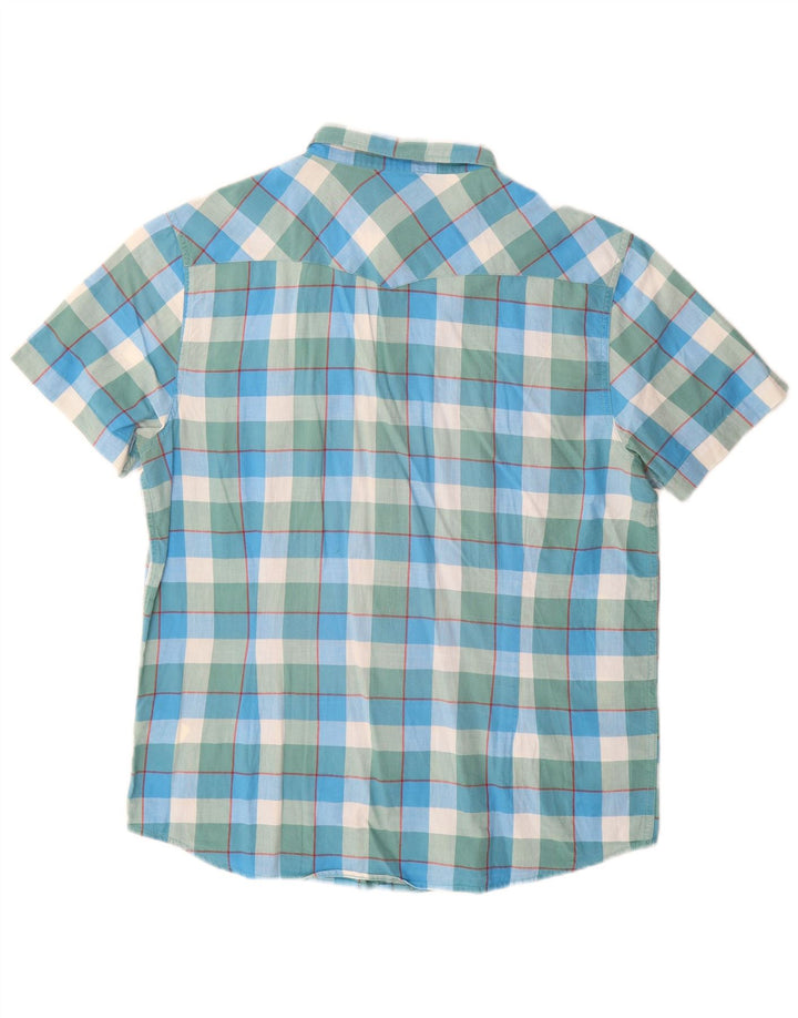 Lee Chemise Slim à Manches Courtes pour Hommes XL en Coton à Carreaux Bleu