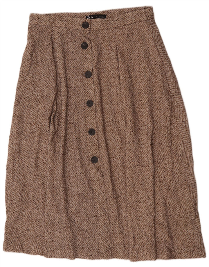 Zara Femme Jupe Midi XL W32 Chevron Marron