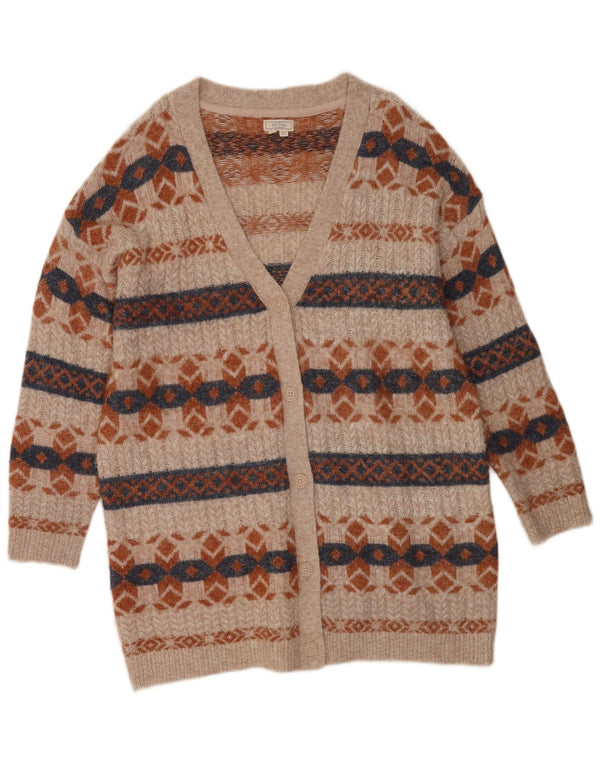 Fat Face Cardigan Long pour Femme UK 16 Grand Nylon Géométrique Beige