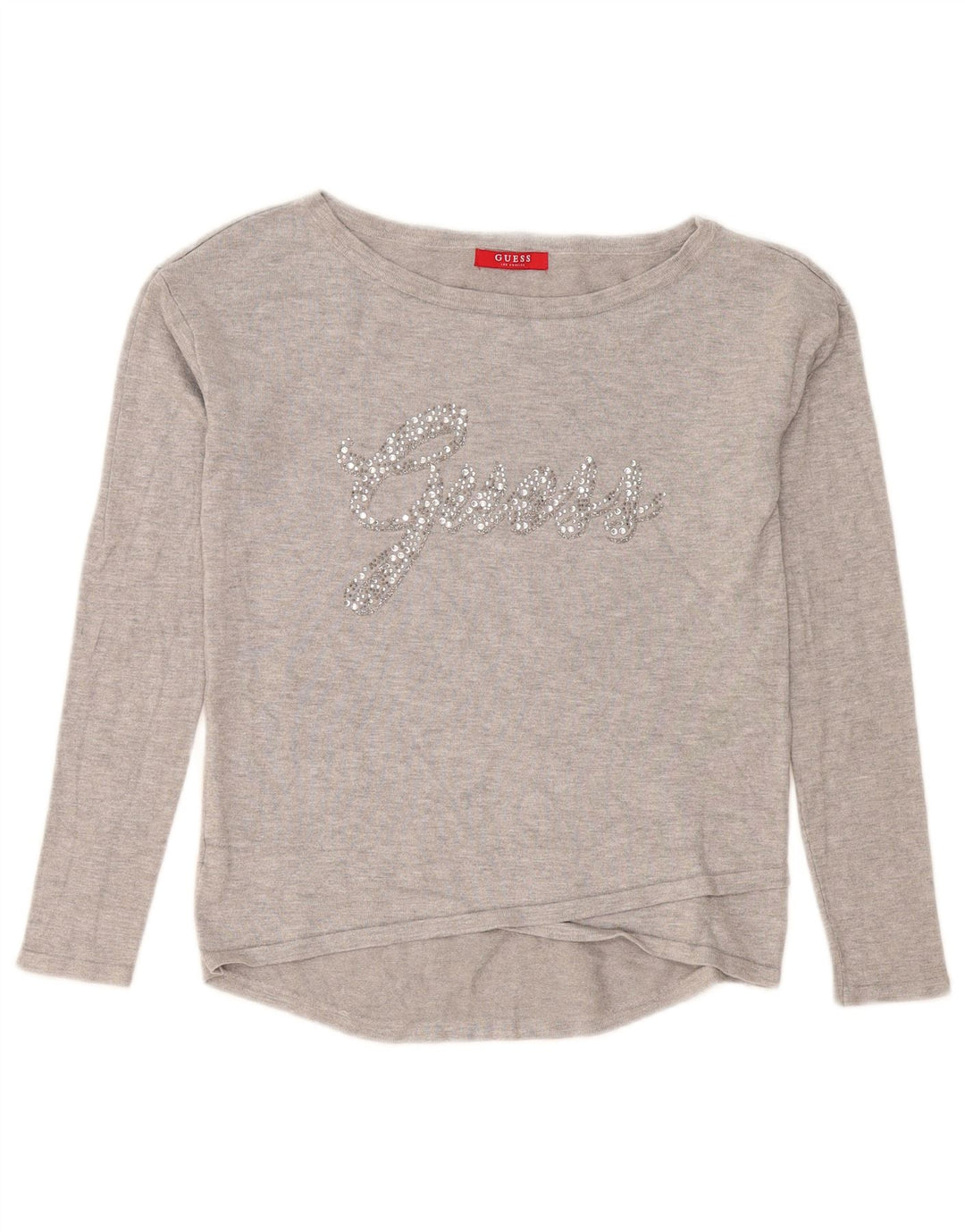Guess Haut graphique à manches longues pour femme UK 10 Small Gris Viscose