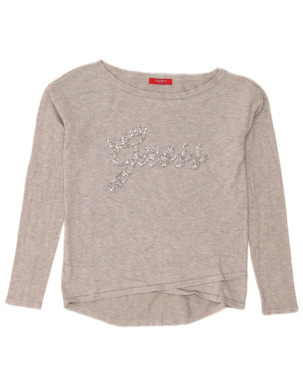Guess Haut graphique à manches longues pour femme UK 10 Small Gris Viscose