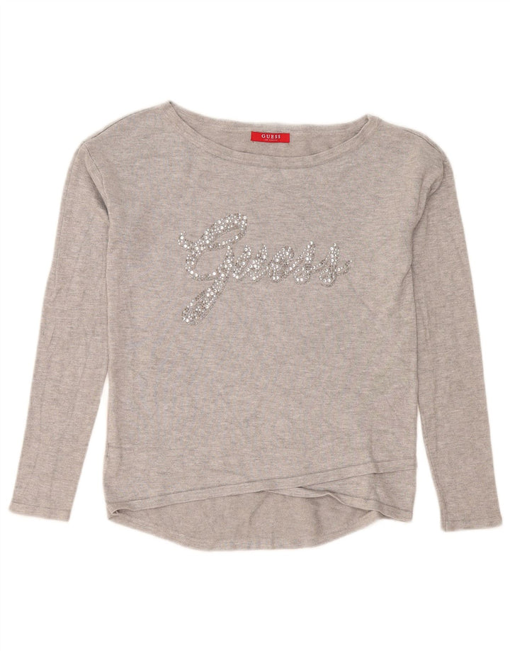Guess Haut graphique à manches longues pour femme UK 10 Small Gris Viscose
