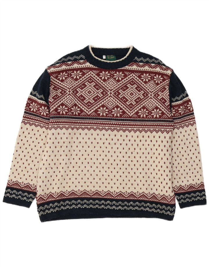 VINTAGE Pull à col rond pour homme Petit multicolore Fair Isle