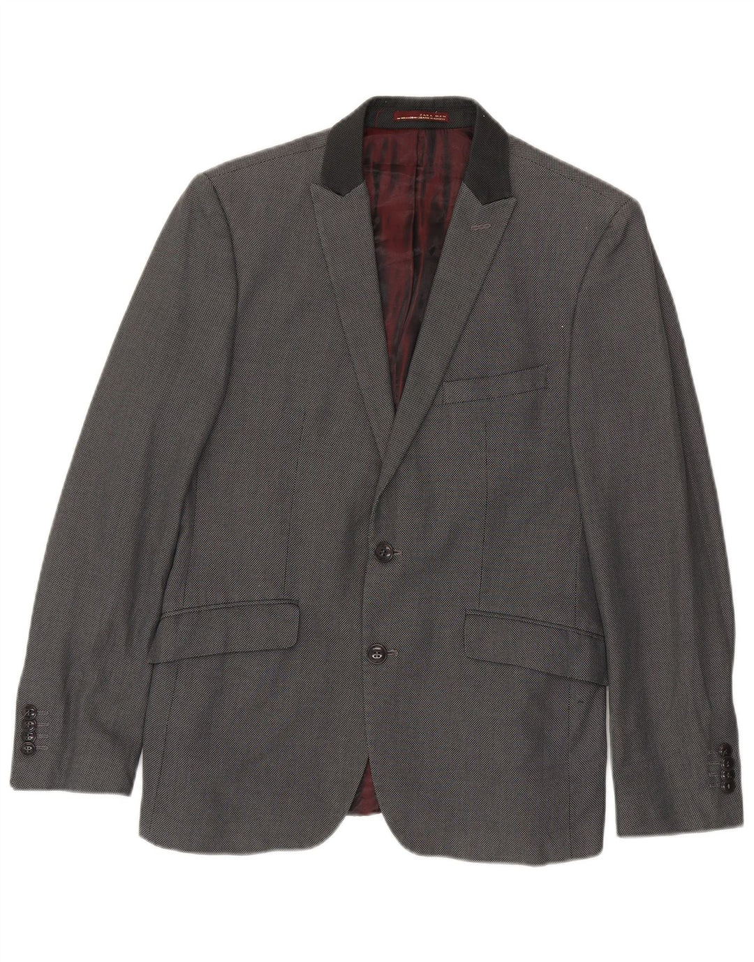 Zara Veste Blazer 2 Boutons Homme EU 48 Gris Moyen Coton