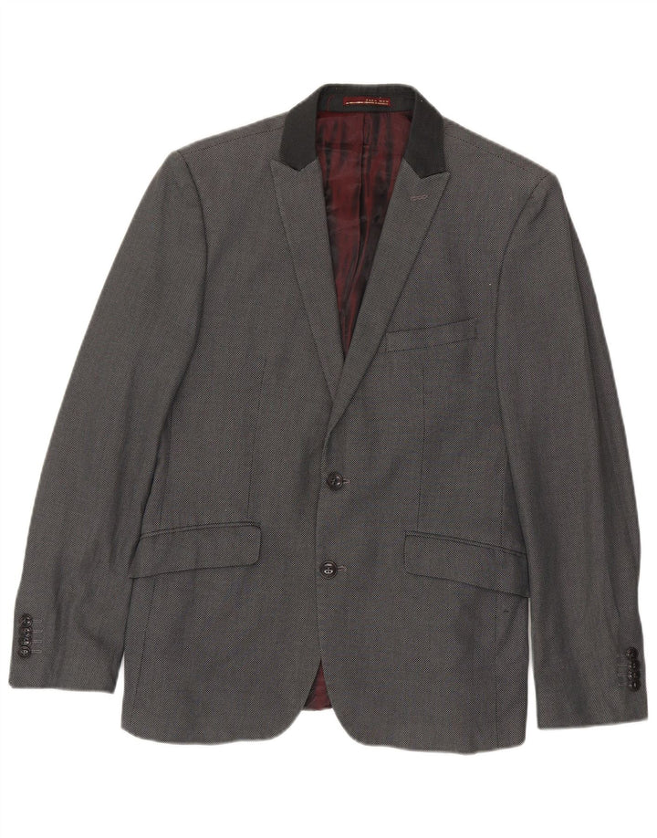 Zara Veste Blazer 2 Boutons Homme EU 48 Gris Moyen Coton