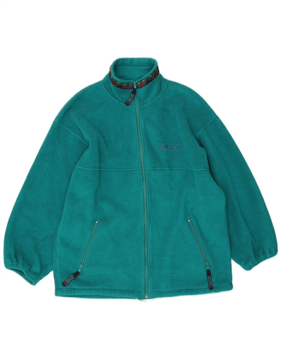 veste polaire homme vintage UK 40 grand polyester géométrique vert