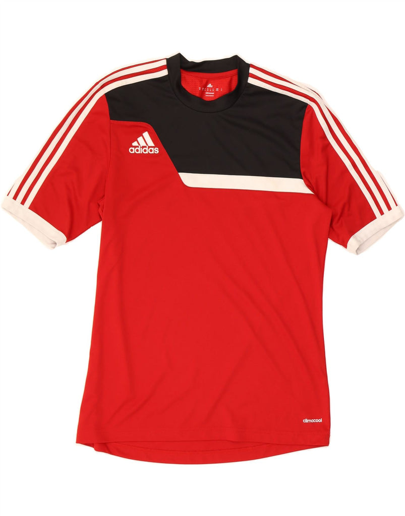 ADIDAS Mens Graphic Football Shirt Medium Red Colourblock Polyester Vintage Adidas and Second-Hand Adidas from Messina Hembry 